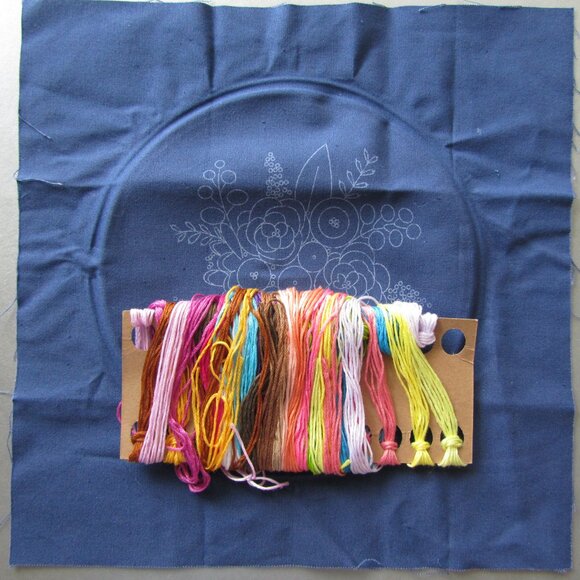 Ana Goods Blue Posy Embroidery DIY Art Kit with hoop, stamped cloth and floss - Picture 6 of 9